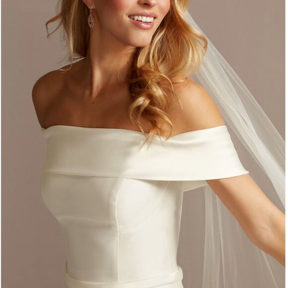 Off-the-Shoulder Mikado Trumpet Wedding Dress (size 8) by David's Bridal Collect - Picture 3 of 10